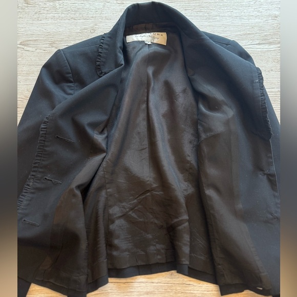 TRINA Turk Womens Ruffle Trim Black Blazer Jacket Lined 3 Silver Buttons 4 - Picture 4 of 14